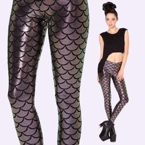 Black Milk Mermaid Musk Leggings Small Foil Iridescent BMC Museum Fish Scale